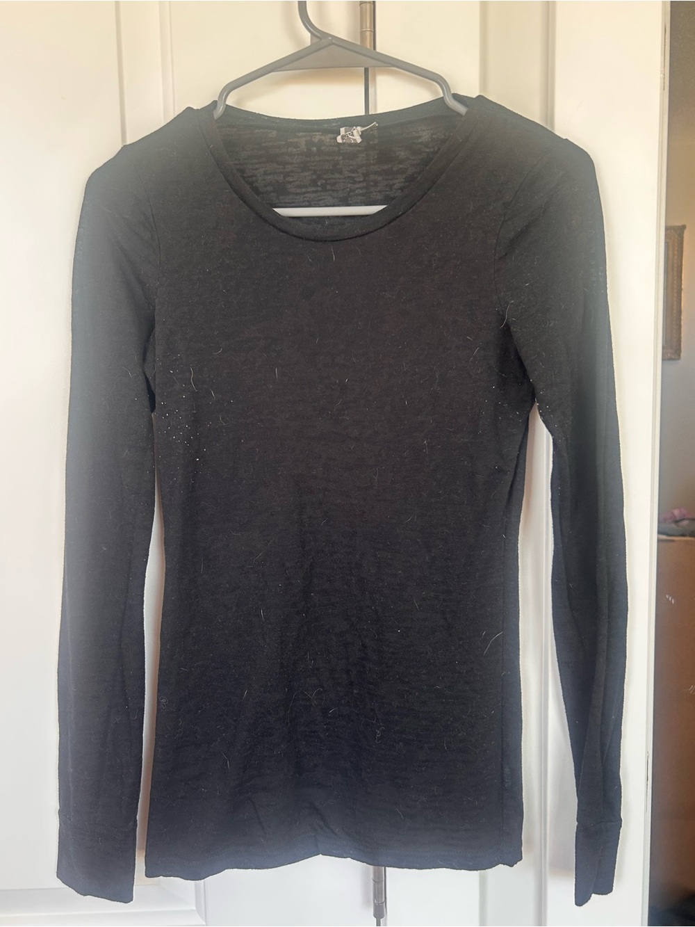 BKE Black Scoop Neck Sheer Long Sleeve Top | Size S